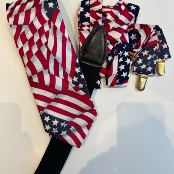Cotton Suspenders with Matching tie in American Flag pattern. - Picture 2 of 2